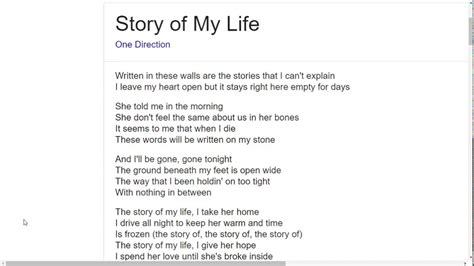 song the story of my life|the story of my life song lyrics.